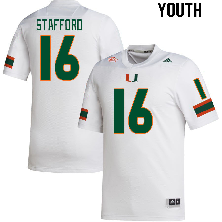 Youth #16 Robert Stafford Miami Hurricanes College Football Jerseys Stitched Sale-White - Click Image to Close